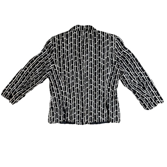 TALBOTS 100% Silk Black White 3/4 Sleeve Women Blazer Jacket SZ 10 Bamboo Print - Picture 2 of 6